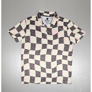 Duvin Golf Polo Shirt Mens Large Brown Pink Performance Stretch Checkered‎